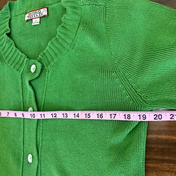 Beyond Threads Women's Green Pima Cotton Knit Button-Front Sweater. Size L. Peru - Picture 6 of 8
